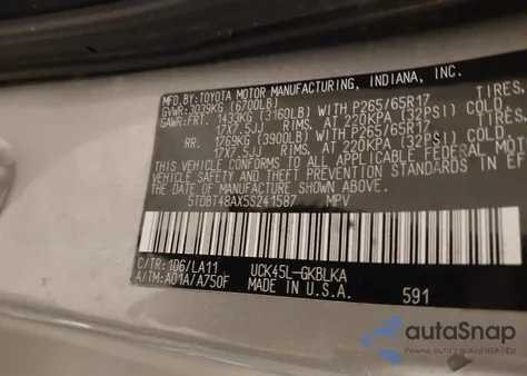 2005 Toyota Sequoia Limited V8 z USA, uszkodzony, nr VIN 5TDBT48AX5S241587